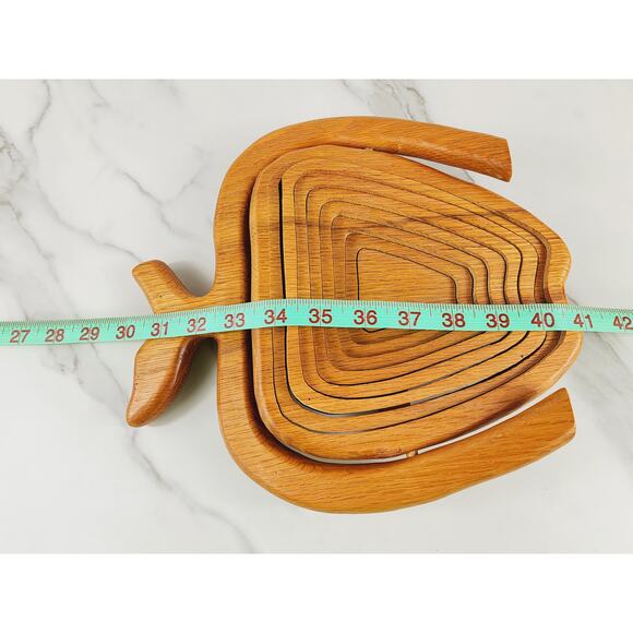 Wood Folding Fruit Basket Apple Shaped 11" John's Wood Shop Handcrafted USA - Picture 16 of 16